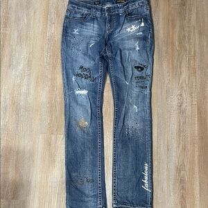 Express Blue Distressed Embellished Women's Jeans